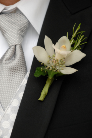 White Cymbidium Boutonniere  