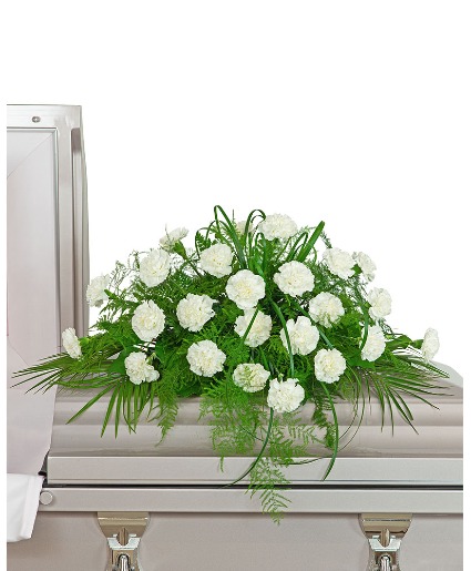 White Divinity Casket Spray Flower Arrangement