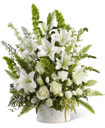 WHITE FLORAL BASKET ARRANGEMENT  