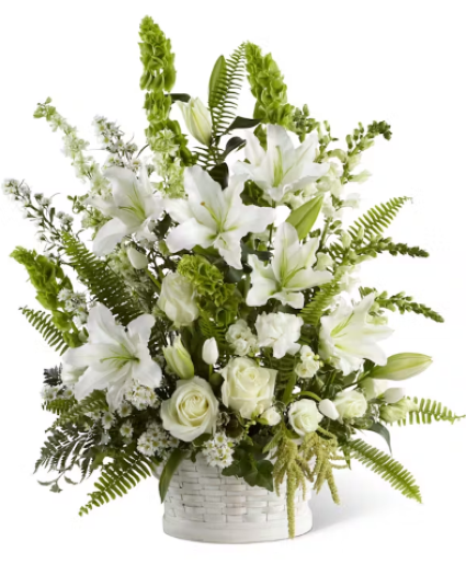 WHITE FLORAL BASKET ARRANGEMENT  