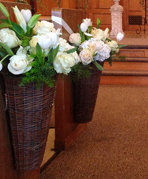 White Flower Basket Pew Hanger