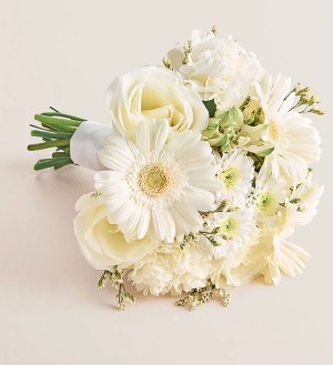 white flowers bouquet hand tied prom bouquet 
