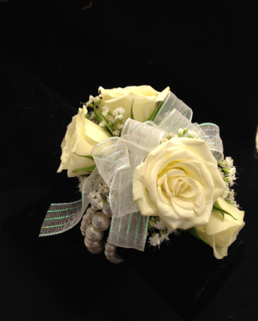 White Glitter Bow Wrist Corsage