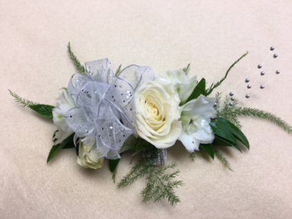 White Glitter Wrist Corsage
