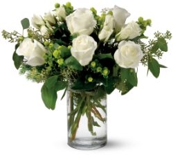 White Half Dozen Roses, white spray roses and premium filler  Arranged
