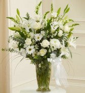 WHITE LARGE SYMPATHY VASE ARRANGEMENT 