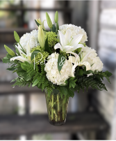 White Linen and Lilies Floral Arrangement