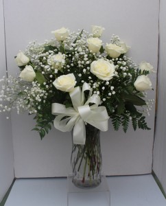 White Long Stem Rose Arrangement Rose Vase