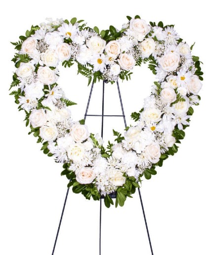 White Open Heart Standing Spray