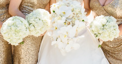 White Orchid  Bride and (3) Bridesmaids Bouquets