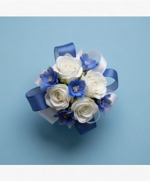 Classic Blue And White Wrist Corsage