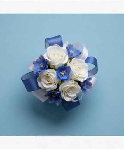 Classic Blue And White Wrist Corsage