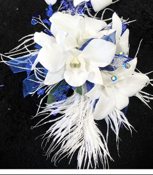 WHITE ORCHIDS AND FEATHERS Corsage