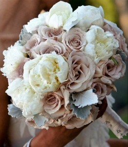 White peonies with cappuccino roses Bridal bouquet