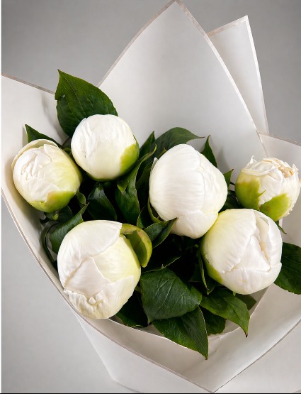 White Peonies Wrapped Bouquet  