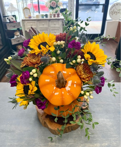 Country Pumpkin Fall Floral Arrangement