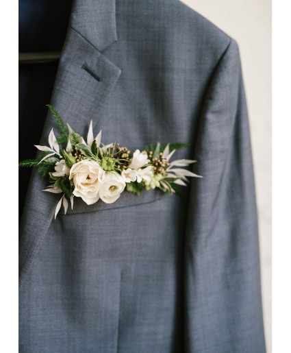 White Ranunculus Pocket Boutonniere 