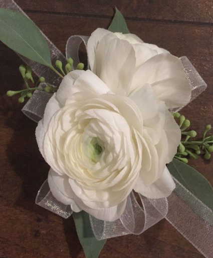 White Ranunculus wrist corsage 