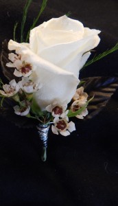 White Rose Black/Silver Accent Boutonniere