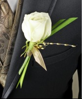 WHITE ROSE GLITTER PROM BOUTONNIERE 