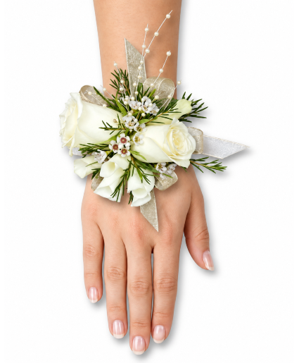 WHITE ROSE GLITTER Prom Corsage