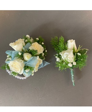 White Rose Graduation Set Corsage and Boutonniere