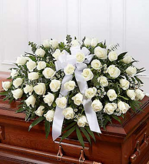 White rose half casket cover 