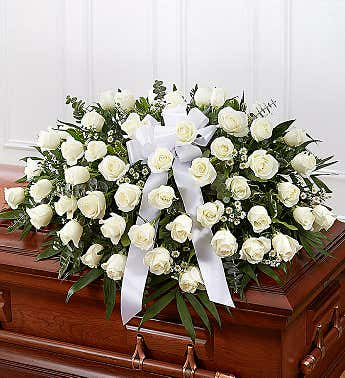 White rose half casket cover 