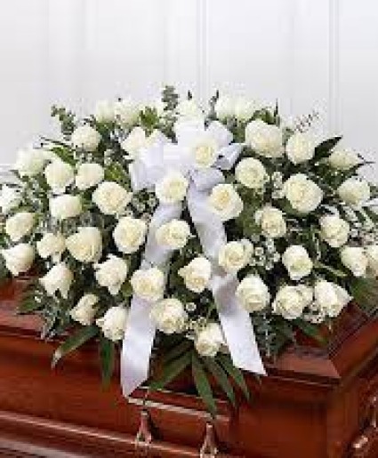 White rose half casket cover WE CAN MODIFY COLORS ACCORDINGLY TO YOUR REQUEST