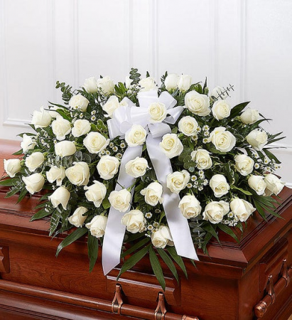 White Rose Half Casket Cover Casket Flowers