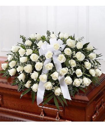 White Rose Half Casket Cover Funeral Flowers in Brooklyn, NY | Glez Flowers