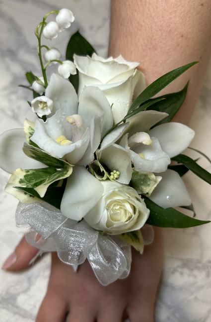 WHITE ROSE & ORCHID CORSAGE  
