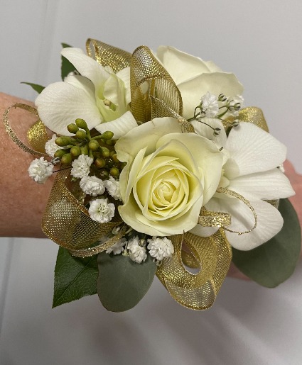 White Rose & Orchids Corsage Wristlet 