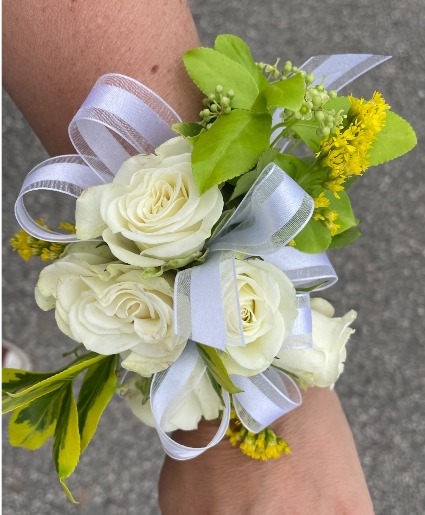 White Rose with Ribbon Corsage Wristlet