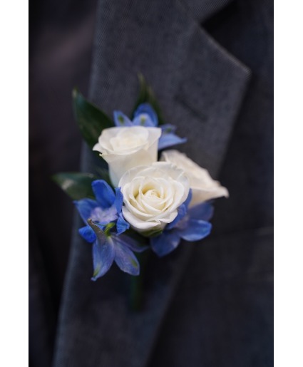 White Roses & Delphinium Magnetic Boutonniere