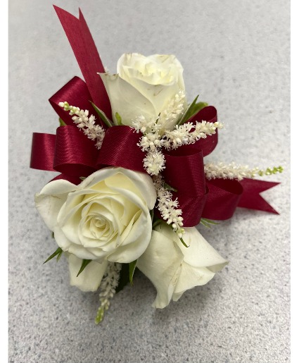 White & Scarlet Corsage