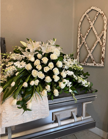 White Serenity Casket Spray   in Irvine, CA | Faith And Blooms by Lily Fiore