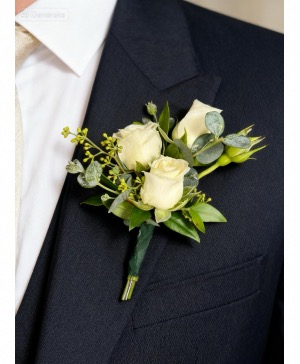 White Spray Rose  Boutonniere