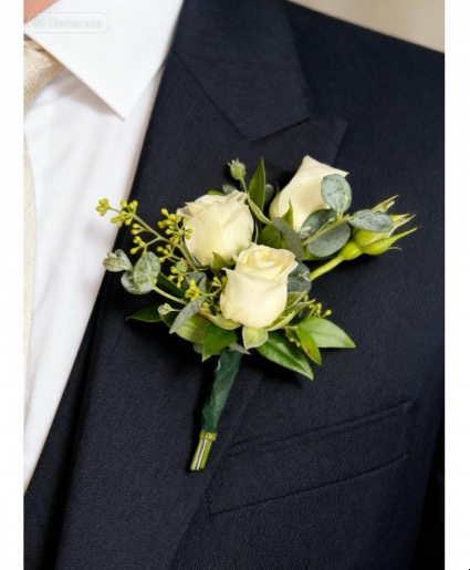 White Spray Rose  Boutonniere
