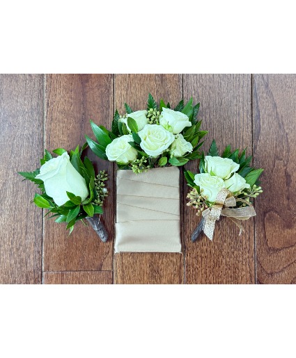 White Spray Rose Boutonnieres 