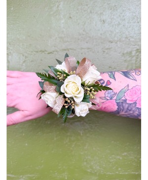 White Spray Rose Corsage with Ribbon 