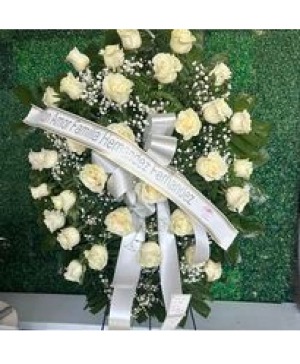 White Standing Spray all Rhite Roses  