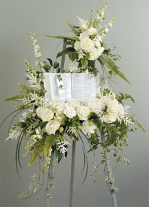 White standing spray with Bible 