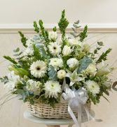 White Sympathy Arrangement in Basket 