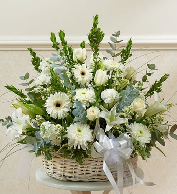 White Sympathy Arrangement in Basket 