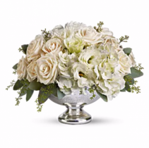 White Velvet Silver Bowl Centerpiece