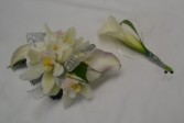 white wrist with matching boutonnier wrist corsage