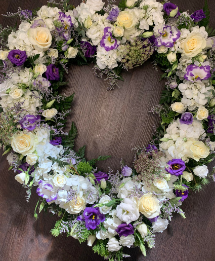 White w/touch purples 18" Open Heart