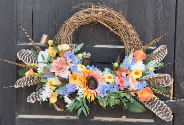 Wildflower Prairie Feather Wreath  in Cody, WY | BEARTOOTH FLORAL & GIFTS
