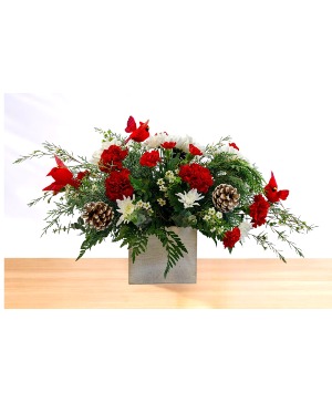 Winter Cardinals Wooden Box Arrangement